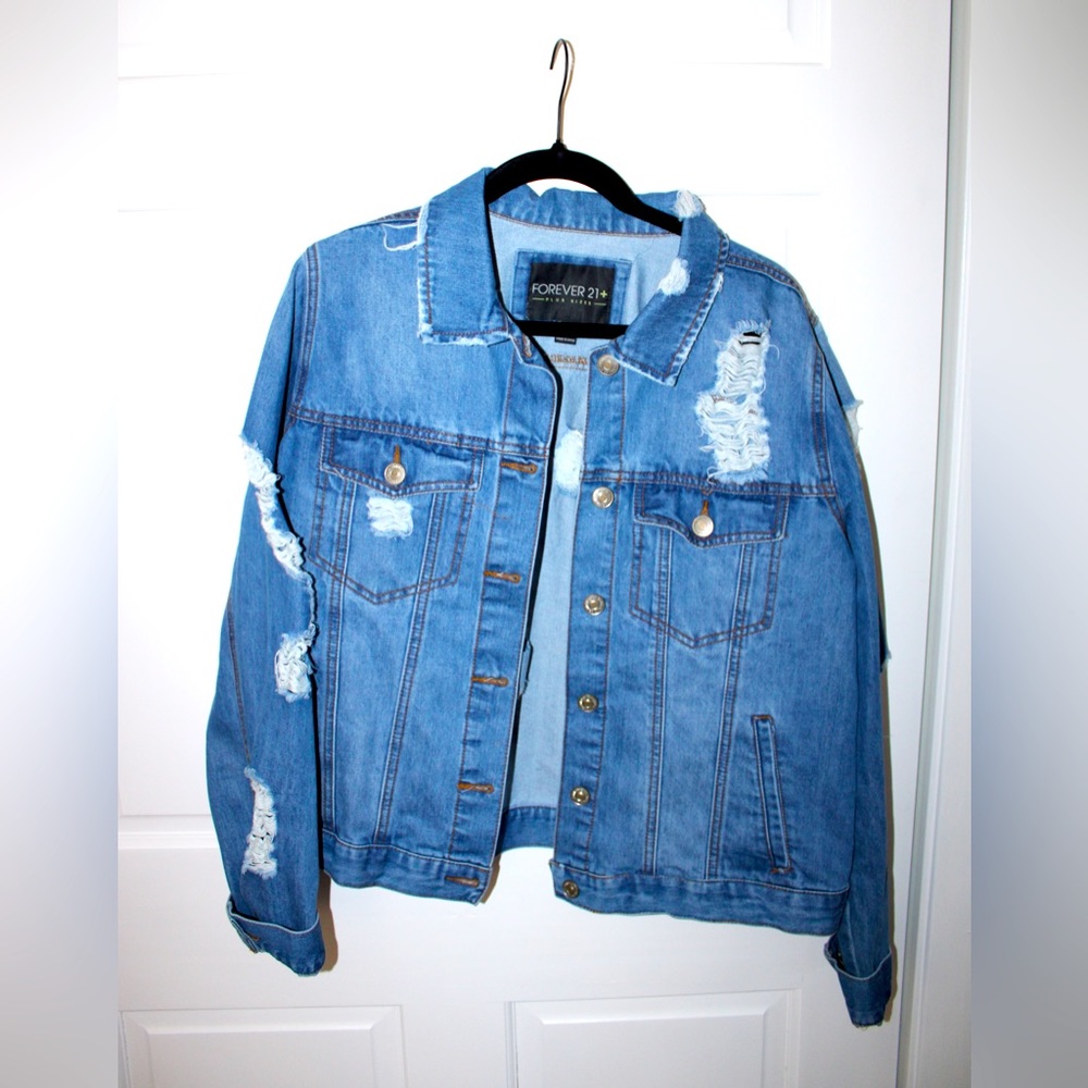 Forever 21 plus size ripped Jean jacket